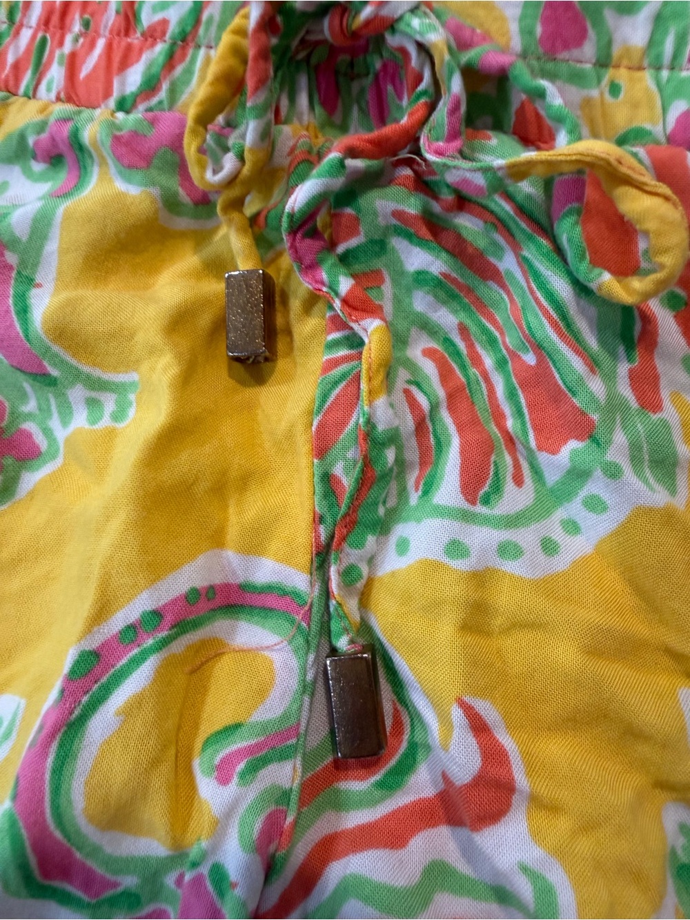 Lilly Pulitzer Yellow Pink Green Floral Pom-Pom Athletic Shorts - Picture 3 of 6